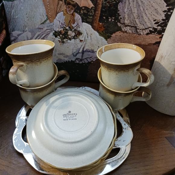 80's Mikasa WHOLE WHEAT Cream Center Brown Edge Stoneware Cups&Saucers Set 4. - Picture 16 of 16